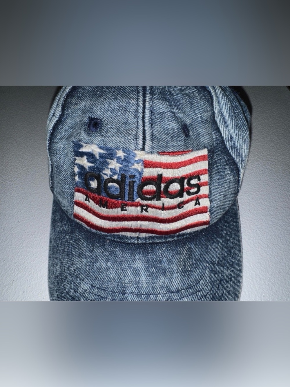 Vintage Adidas America USA Flag Denim Snapback Hat Blue Stonewash Taiwan OSFA